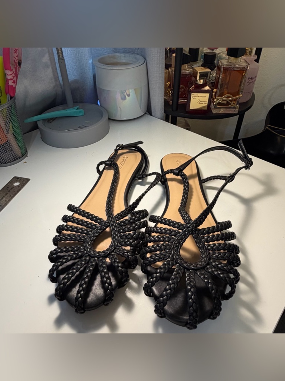 Black Braided Slingback Flats - Women Shoes